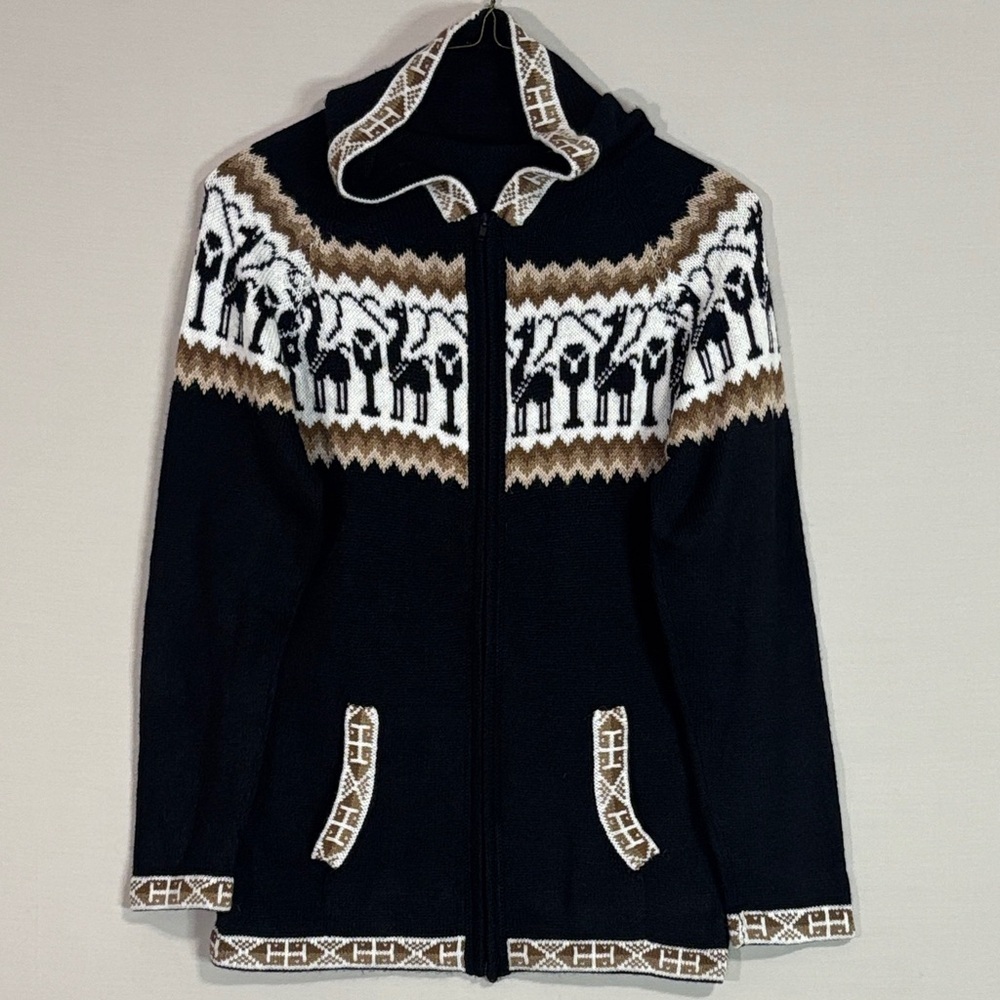 Gamboa Premium Alpaca Black Llama Cardigan Sweater Zip Front Andean Knit